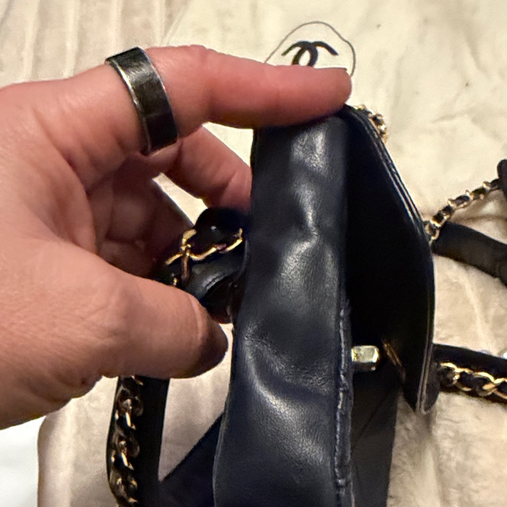 Chanel Mini Quilted Leather Pearl Chain Belt Bag dark blue Gold Hardware - Picture 7 of 17